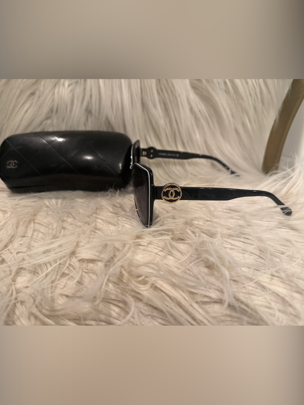 CHANEL Black Sunglasses with Gold CC Emblem